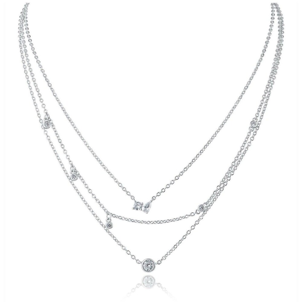 CZ By Kenneth Jay Lane Triple CZ Silver Necklace New